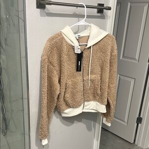 Tan Sherpa Zip-Up Hoodie